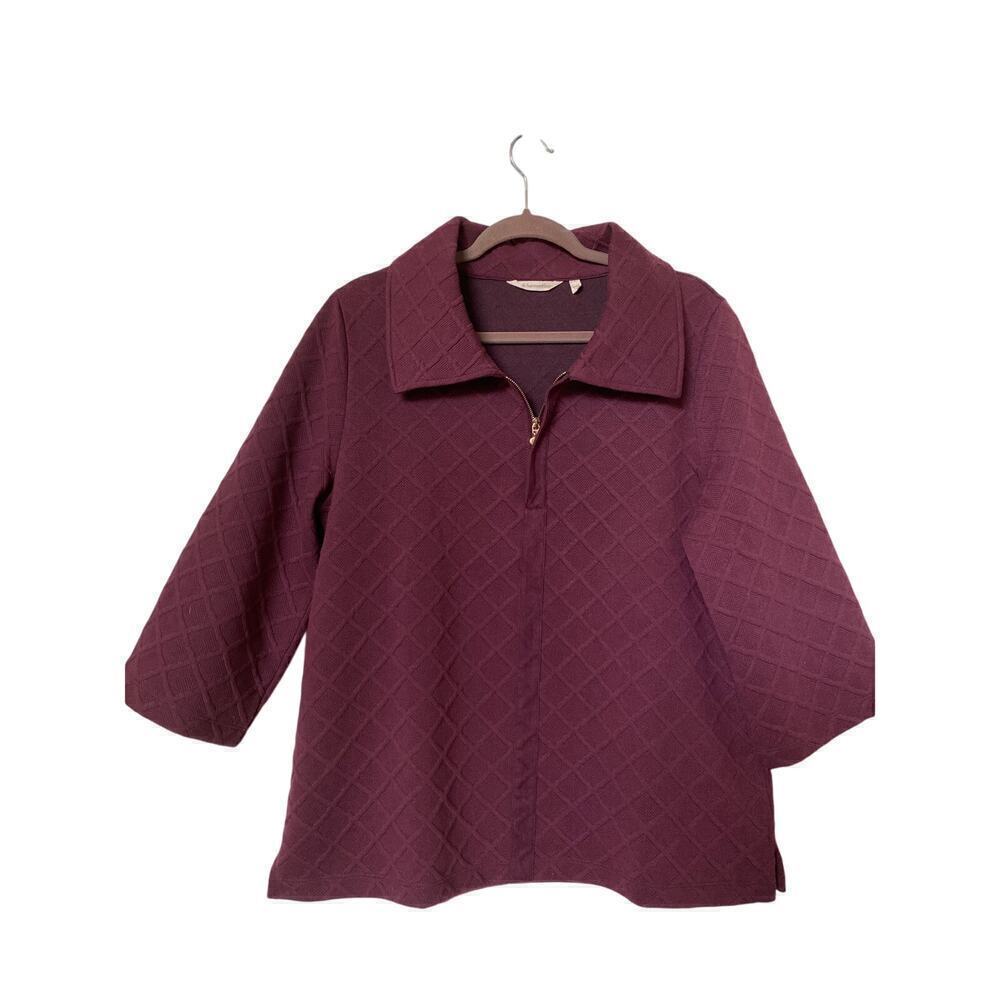 Soft Surroundings Dorothy Jaquard Merlot Top Tunic Sweater Womens L 1/4 Zip